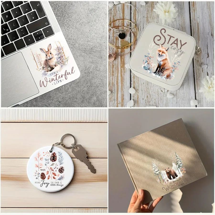 2pcs Winter Christmas Forest Animal DIY UV DTF Rub On Transfer Stickers Tumbler Glass Cup Can Wrap Card Xmas Tree Ornament Decor