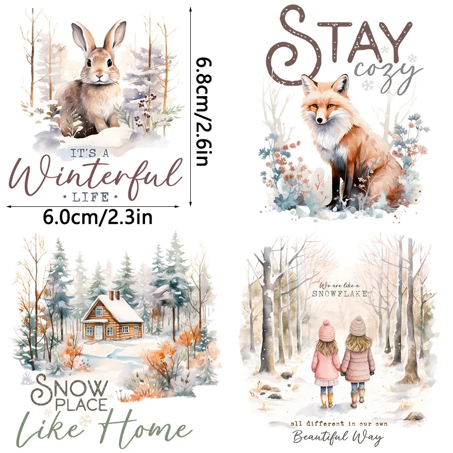 2pcs Winter Christmas Forest Animal DIY UV DTF Rub On Transfer Stickers Tumbler Glass Cup Can Wrap Card Xmas Tree Ornament Decor