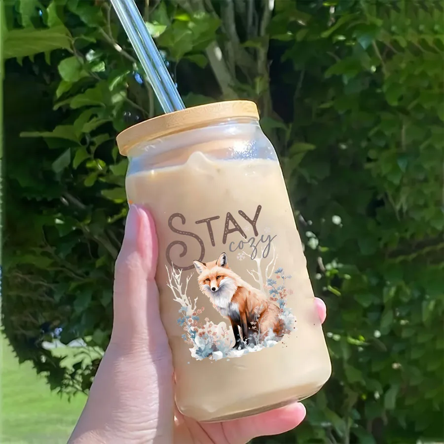 2pcs Winter Christmas Forest Animal DIY UV DTF Rub On Transfer Stickers Tumbler Glass Cup Can Wrap Card Xmas Tree Ornament Decor