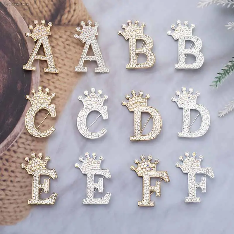 New 26 Letters A-Z Brooch Rhinestones Crystal Gold Color English Alphabet Metal Pins Cute Jewelry Accessories Christmas Gift