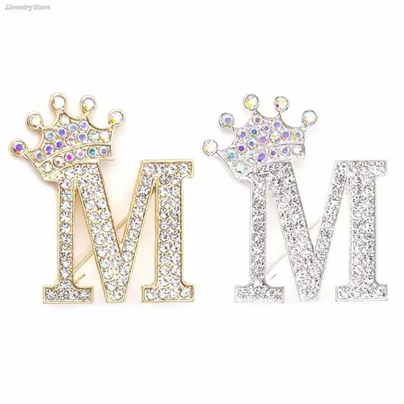 New 26 Letters A-Z Brooch Rhinestones Crystal Gold Color English Alphabet Metal Pins Cute Jewelry Accessories Christmas Gift