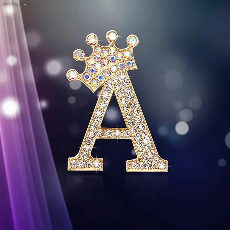 New 26 Letters A-Z Brooch Rhinestones Crystal Gold Color English Alphabet Metal Pins Cute Jewelry Accessories Christmas Gift