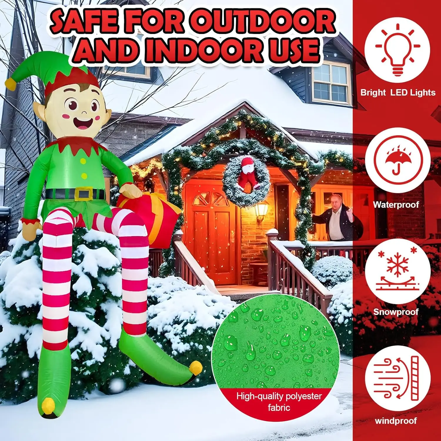 1PCS Christmas Inflatable Sitting elf Model with LED Lights,For Xmas Party Indoor Gift Decoration Props