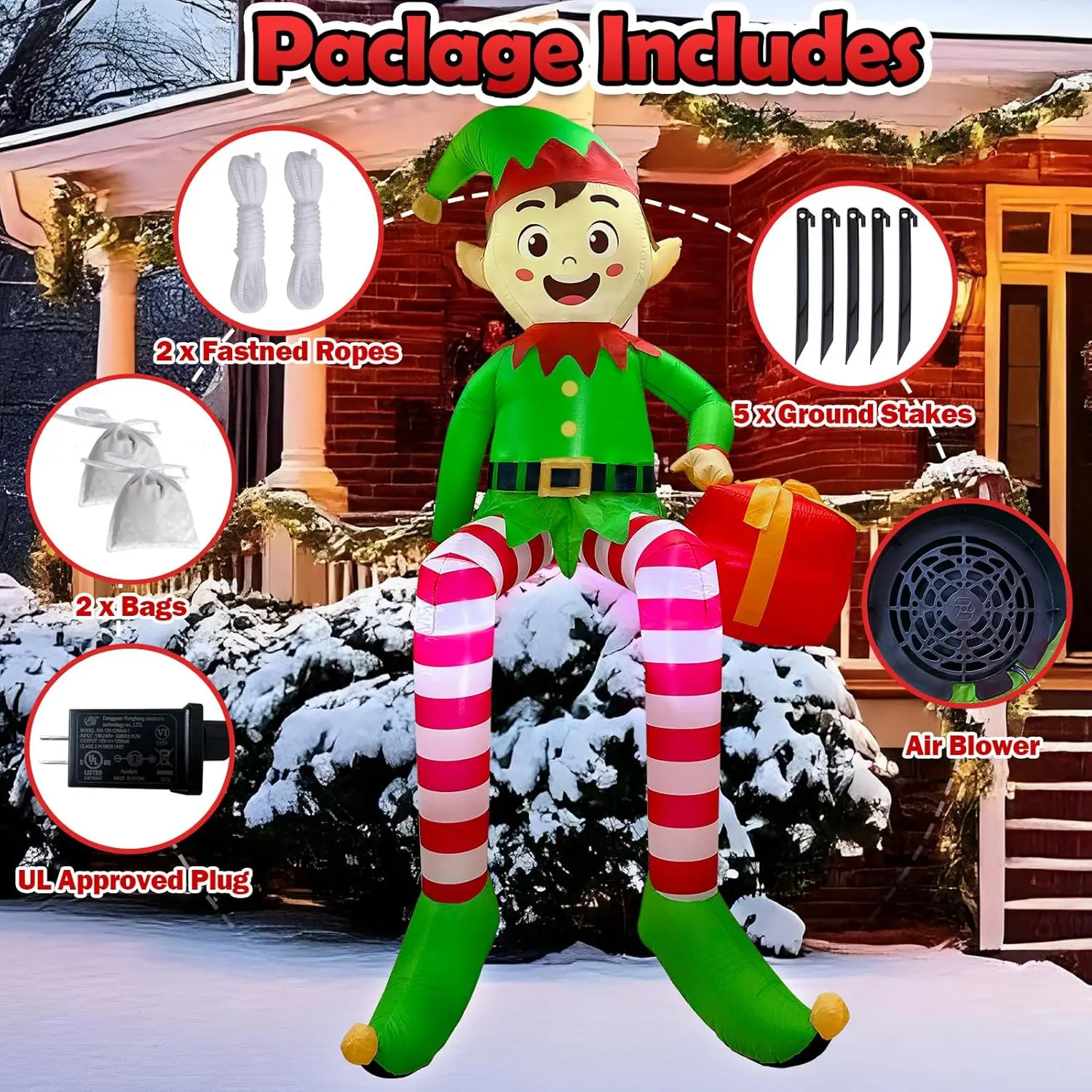 1PCS Christmas Inflatable Sitting elf Model with LED Lights,For Xmas Party Indoor Gift Decoration Props