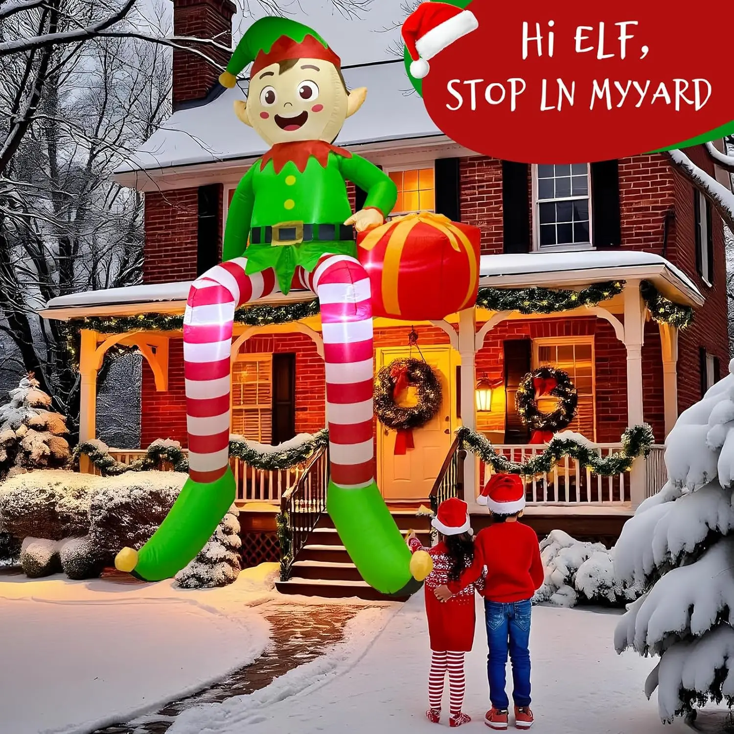 1PCS Christmas Inflatable Sitting elf Model with LED Lights,For Xmas Party Indoor Gift Decoration Props