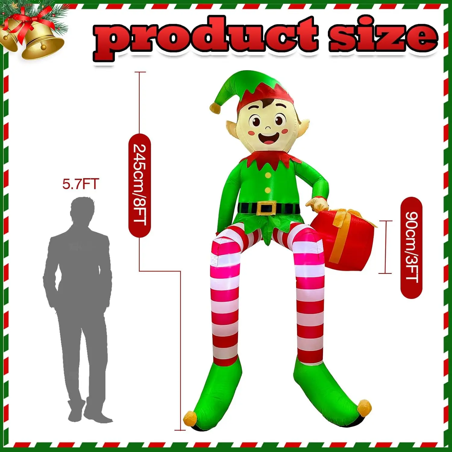 1PCS Christmas Inflatable Sitting elf Model with LED Lights,For Xmas Party Indoor Gift Decoration Props
