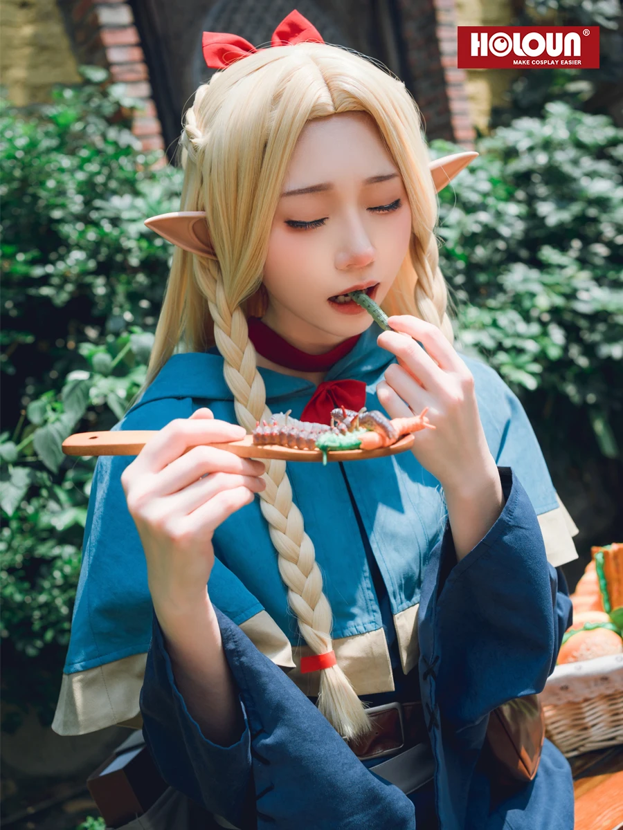 HOLOUN Delicious Anime Marcille Cosplay Costume Wig Shawl Cloak Dress Pants Rose Net Halloween Christmas Gift