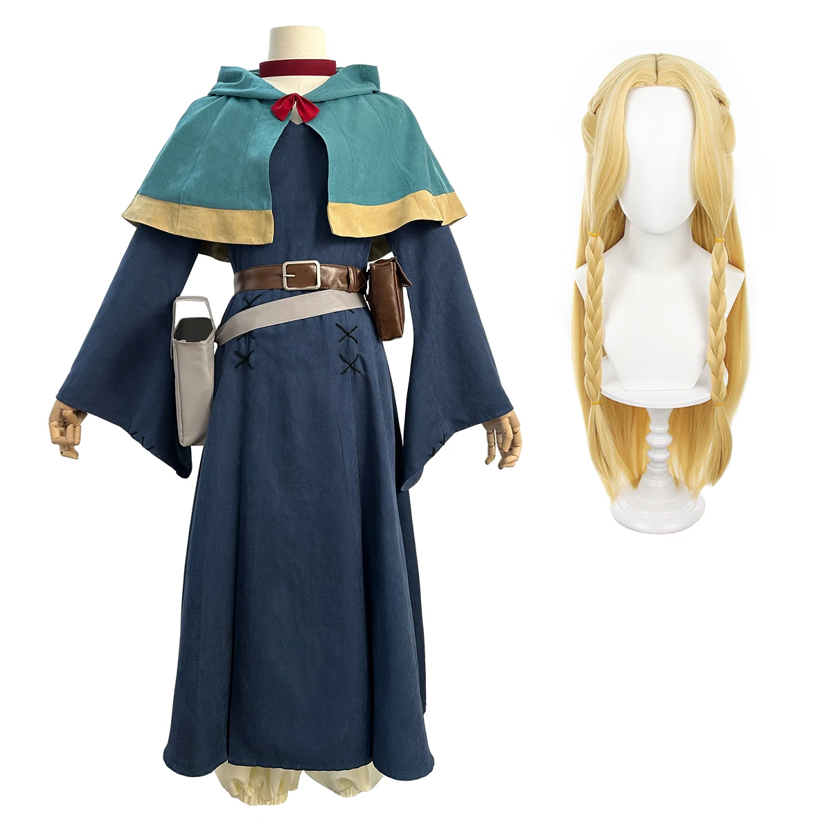 HOLOUN Delicious Anime Marcille Cosplay Costume Wig Shawl Cloak Dress Pants Rose Net Halloween Christmas Gift
