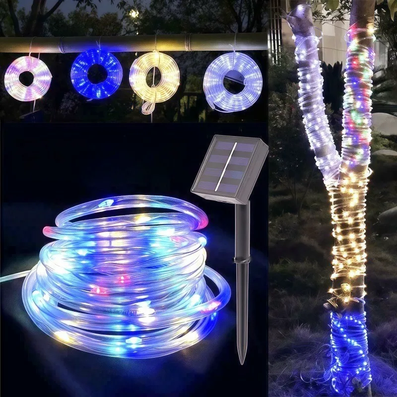 LED Solar Strip Rope Tube Fairy Light Solar Powered Garland String Light Christmas Decor for Outdoor Garden Lawn Tree Yard Fence