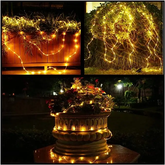 LED Solar Strip Rope Tube Fairy Light Solar Powered Garland String Light Christmas Decor for Outdoor Garden Lawn Tree Yard Fence