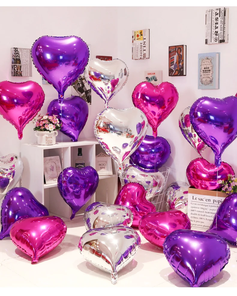 Love Heart Foil Balloons, Helium Balloon, Valentine's Day Supplies, Wedding, Christmas, Birthday Party Decorations, 18Inch 10Pcs