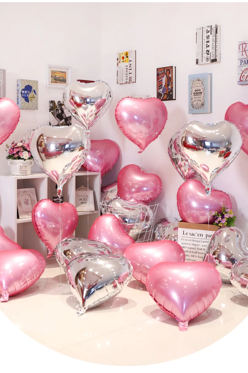 Love Heart Foil Balloons, Helium Balloon, Valentine's Day Supplies, Wedding, Christmas, Birthday Party Decorations, 18Inch 10Pcs