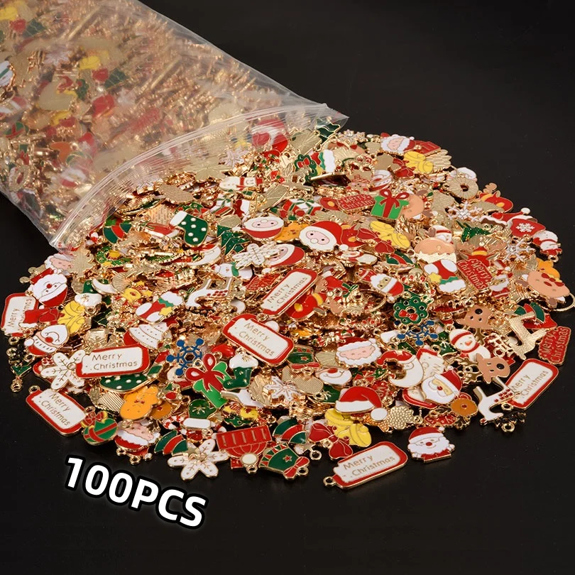 30/50/100pcs High Quality New Christmas Day Charms Santa Claus/Fawn/Snowflake Winter Christmas Carnival Jewelry Diy Earring Make
