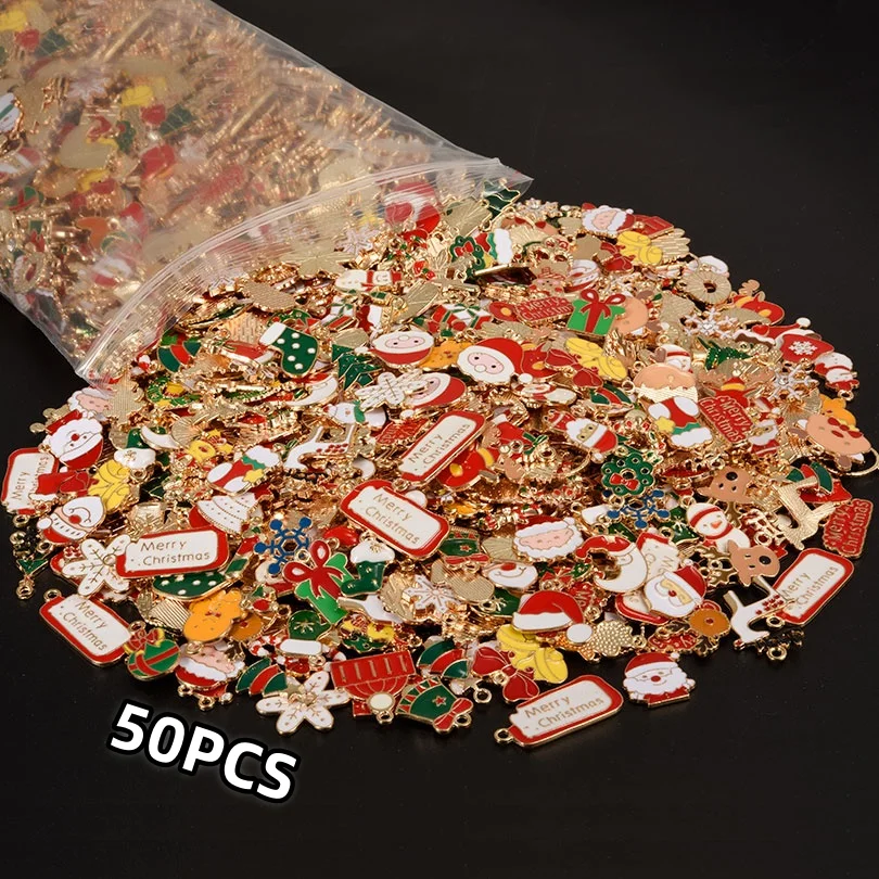 30/50/100pcs High Quality New Christmas Day Charms Santa Claus/Fawn/Snowflake Winter Christmas Carnival Jewelry Diy Earring Make