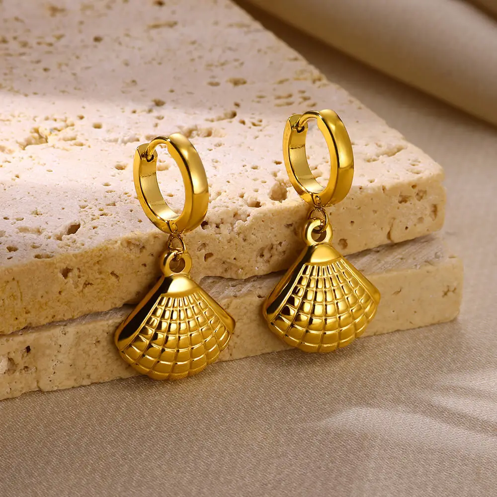 Freshwater Ocean Starfish Shell Hoop Earrings for Women Elegant Stainless Steel Gold Color Aretes Christmas Jewelry Accessories