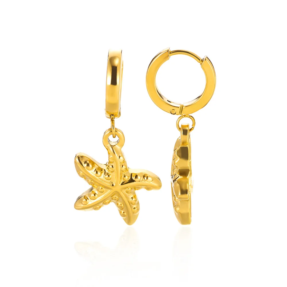 Freshwater Ocean Starfish Shell Hoop Earrings for Women Elegant Stainless Steel Gold Color Aretes Christmas Jewelry Accessories