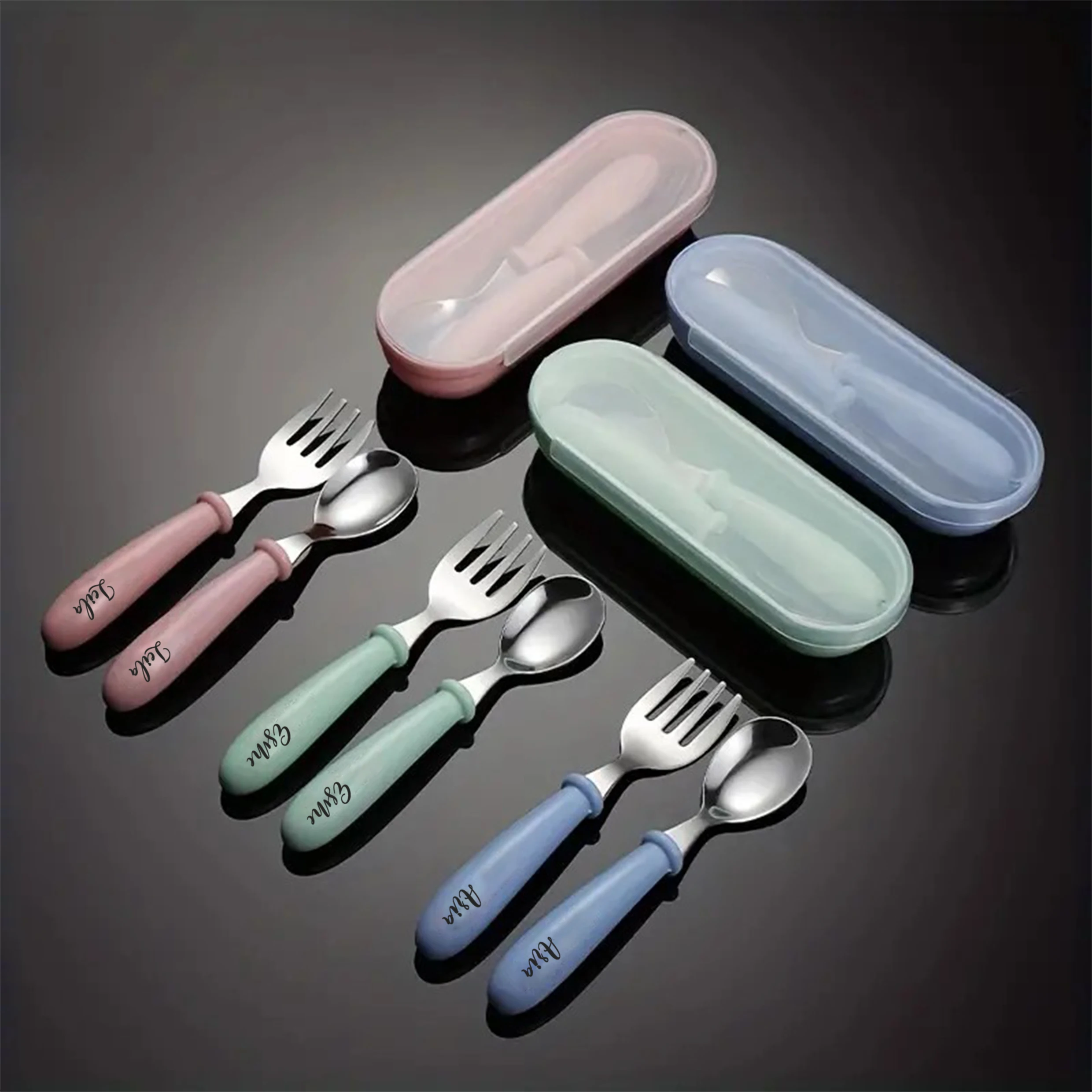 2pcs, Any Name Cutlery Set Easter Gifts,For Boys and Girls,School Lunch,Birthday Gifts,Christmas Gifts,Custom Engraved Custom