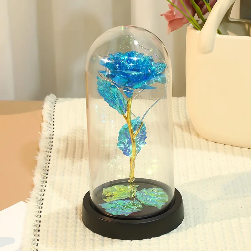 Artificial Glass Flower with Eternal Rose of the LED Light for Women Beauty and Beast Rose Birthday Gifts for Girls Christmas