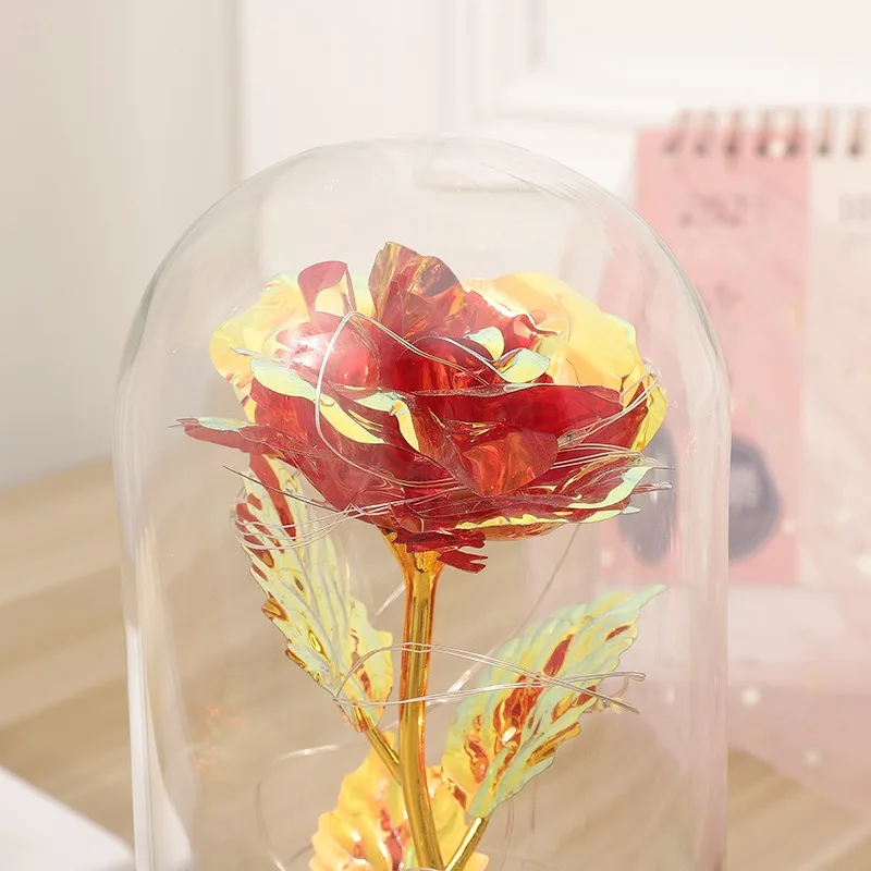 Artificial Glass Flower with Eternal Rose of the LED Light for Women Beauty and Beast Rose Birthday Gifts for Girls Christmas