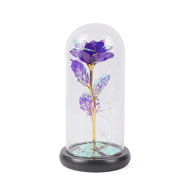 Artificial Glass Flower with Eternal Rose of the LED Light for Women Beauty and Beast Rose Birthday Gifts for Girls Christmas