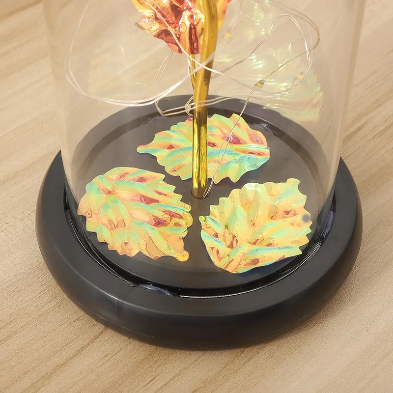 Artificial Glass Flower with Eternal Rose of the LED Light for Women Beauty and Beast Rose Birthday Gifts for Girls Christmas