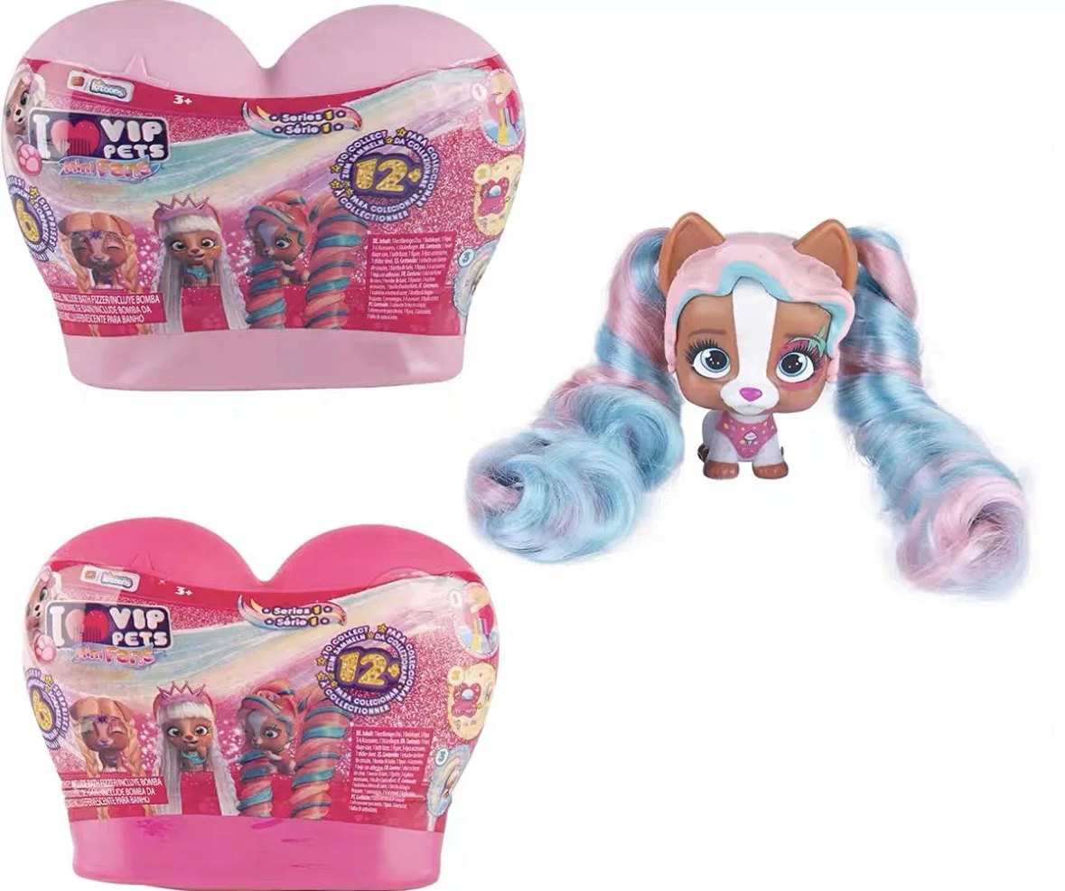 I Love Vip Pets Hairdressing Doll Pet Dog Genuine cartoon Poodle Surprise Blind Box Braided Hair Toys Set Girl'S christmas Gifts