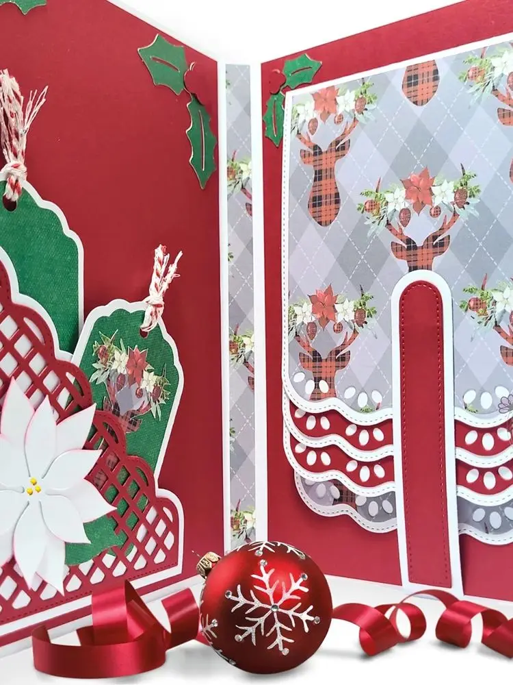 Christmas Slotted Fold Corner Pocket Metal Cutting Dies Continuous Belt and Buckle DieCut For DIY Scrapbooking Album Card Making