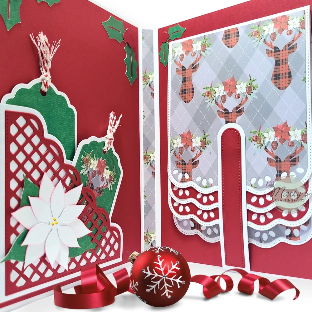Christmas Slotted Fold Corner Pocket Metal Cutting Dies Continuous Belt and Buckle DieCut For DIY Scrapbooking Album Card Making