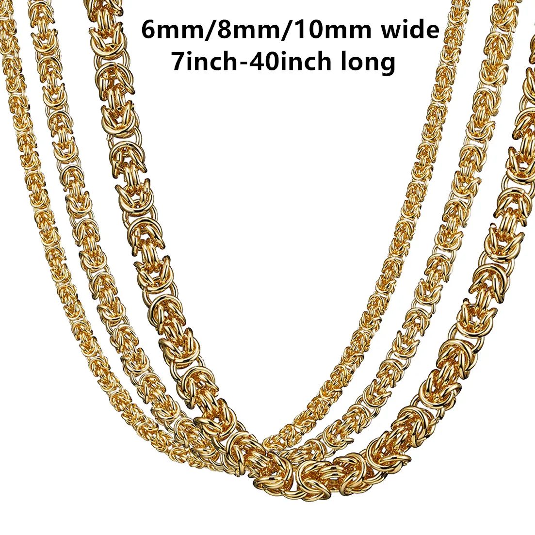 Customed Size 7"-40" Trendy 6/8/10mm Men Women Jewelry Stainless Steel Round Byzantine Chain Necklace Party Christmas Gift