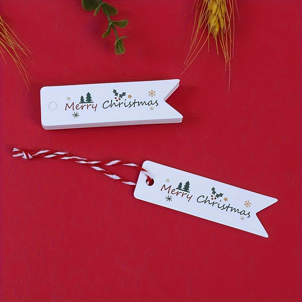 100PCS Matte Finish Christmas Gift Tags with String - Holiday Present Labels with Merry Christmas Lettering Design