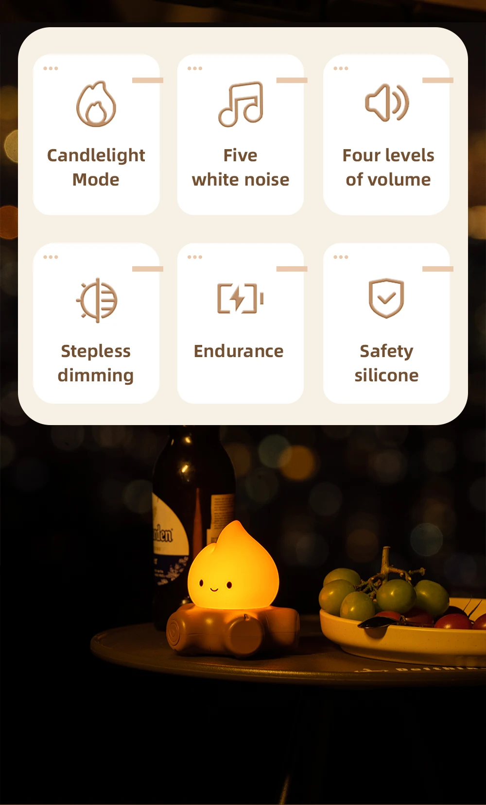 Campfire Night Lights With White Noise Creative Room Decoration Atmosphere LED Light Desk Lamp For Kids Christmas Birthday Gifts