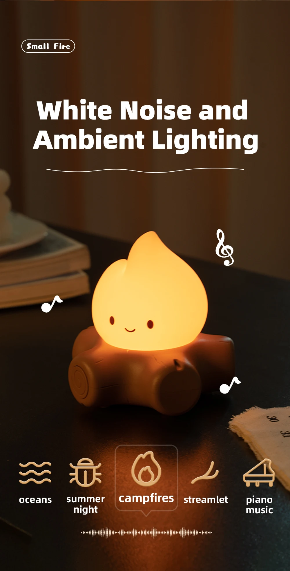 Campfire Night Lights With White Noise Creative Room Decoration Atmosphere LED Light Desk Lamp For Kids Christmas Birthday Gifts