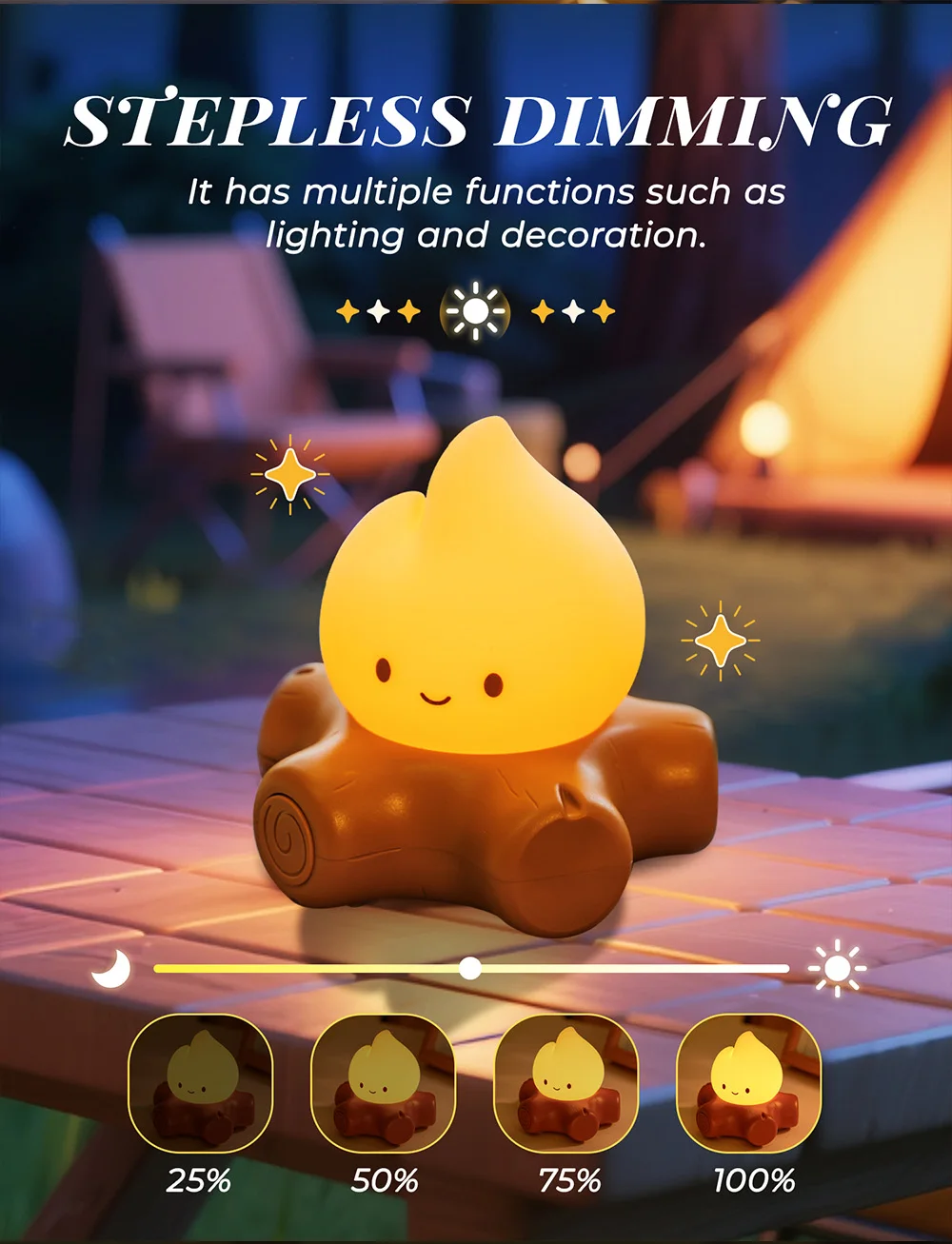 Campfire Night Lights With White Noise Creative Room Decoration Atmosphere LED Light Desk Lamp For Kids Christmas Birthday Gifts