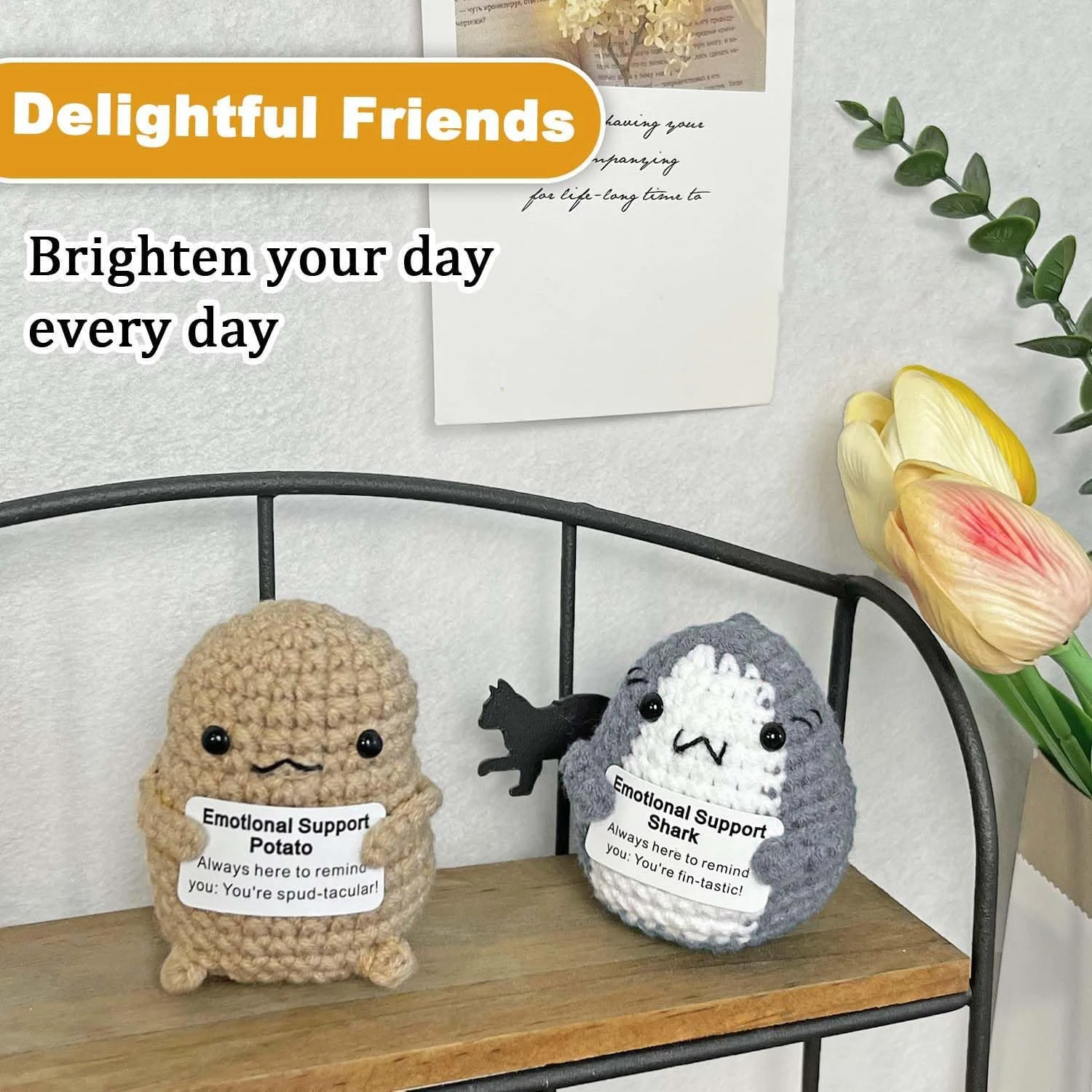 Positive Crochet Shark Christmas Gifts, Desk Home Decor Emotional Inspirational Support, Christmas Stocking Stuffer Gifts
