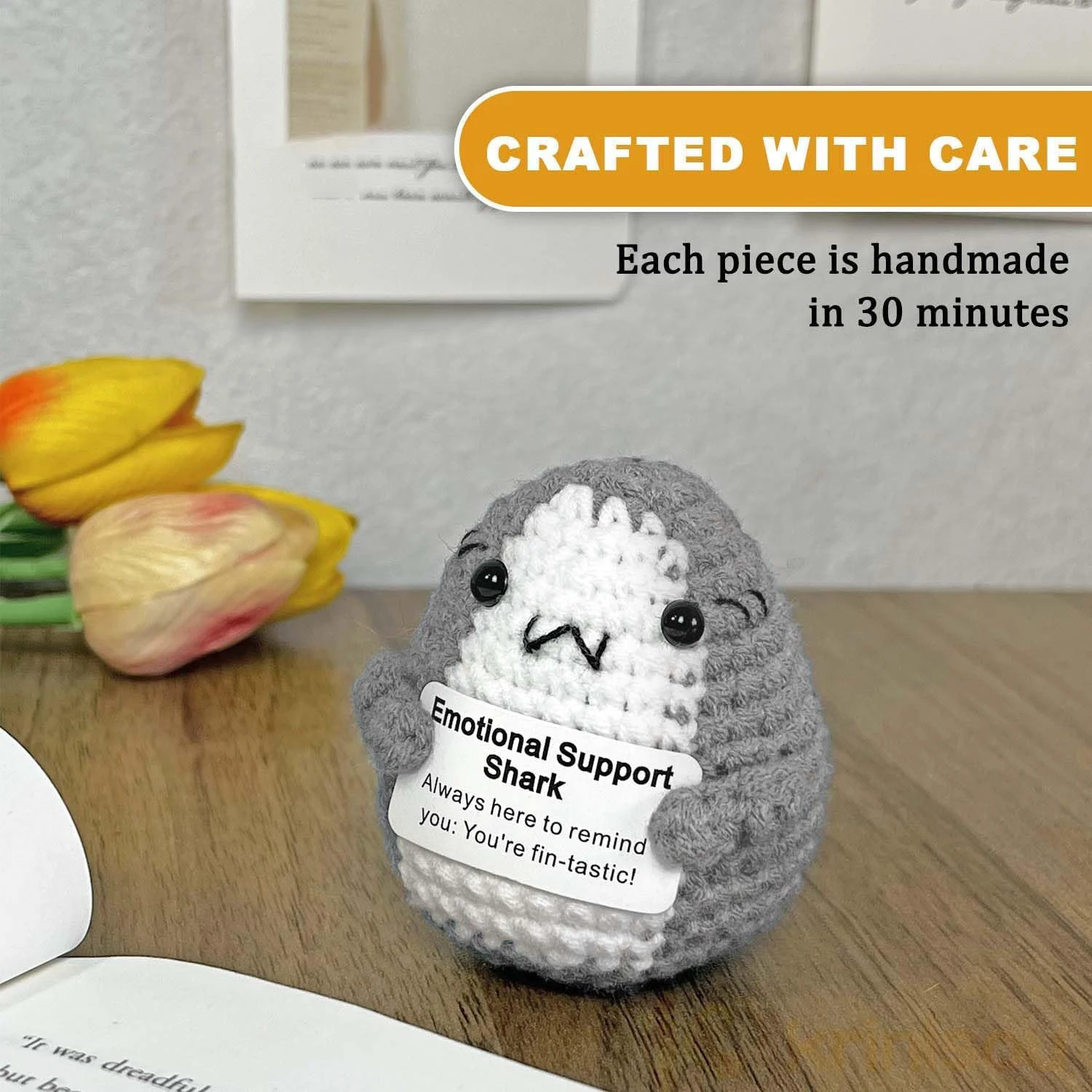 Positive Crochet Shark Christmas Gifts, Desk Home Decor Emotional Inspirational Support, Christmas Stocking Stuffer Gifts