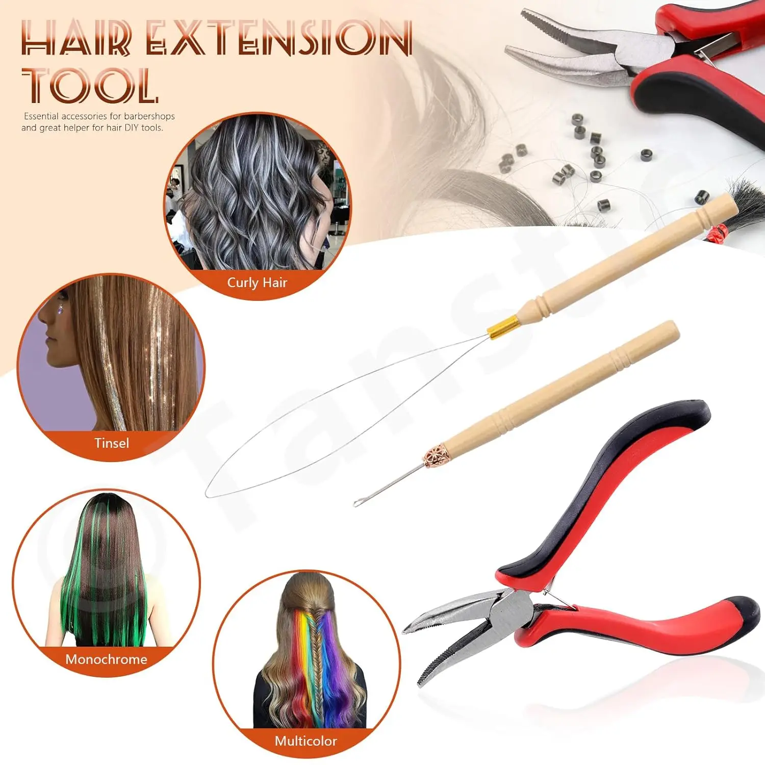 Hair Extension Kit,including 1000Pcs 5 Colors Hair Extension Bead with Hair Pliers,Pulling Hook Loop and Needle Christmas gift
