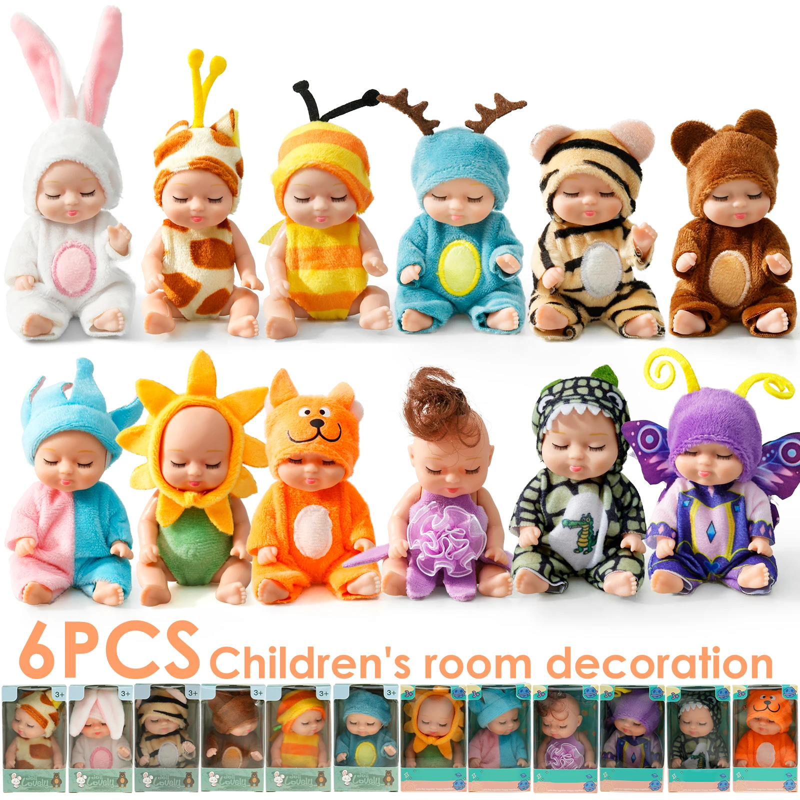 6-12Pcs Sleeping Mini Baby Dolls Reborn Lifelike Toys Cute Baby Adorable Dolls Princess Dolls Toy Kids Christmas Birthday Gift