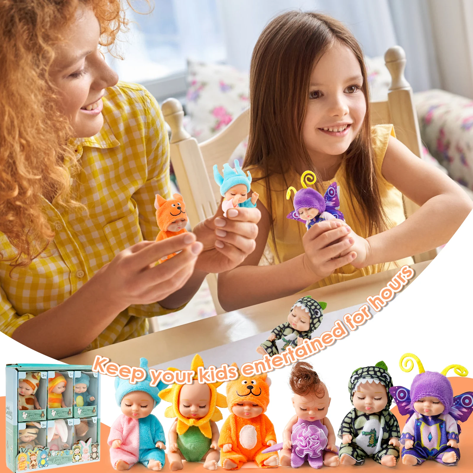 6-12Pcs Sleeping Mini Baby Dolls Reborn Lifelike Toys Cute Baby Adorable Dolls Princess Dolls Toy Kids Christmas Birthday Gift