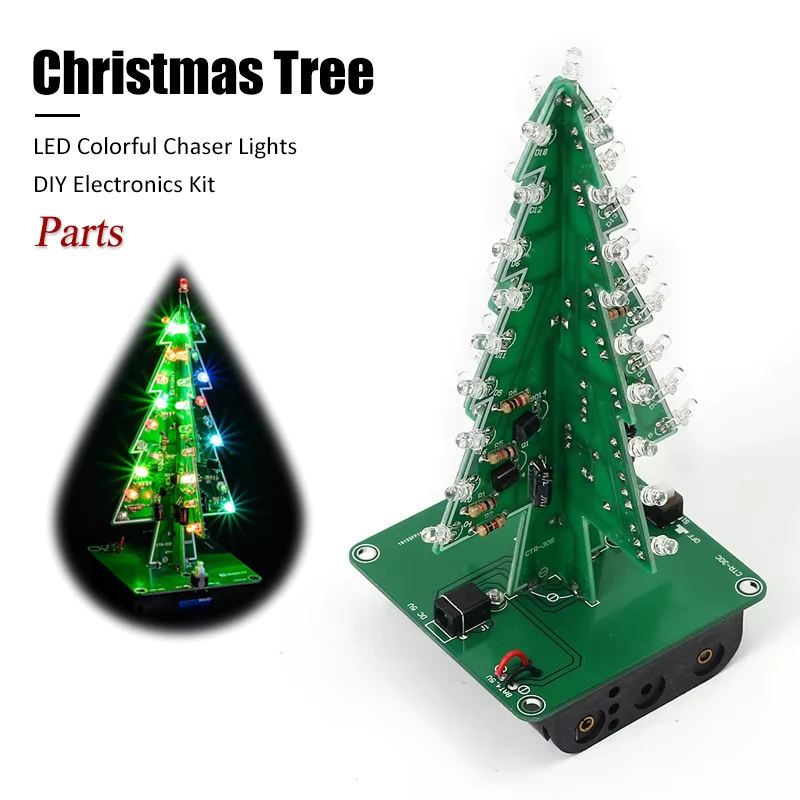 Creative 3D Christmas Tree LED DIY Kit Red/Green/Yellow LED Flash Circuit Kit Electronic Fun Suite 3 Color/7 Color PCB