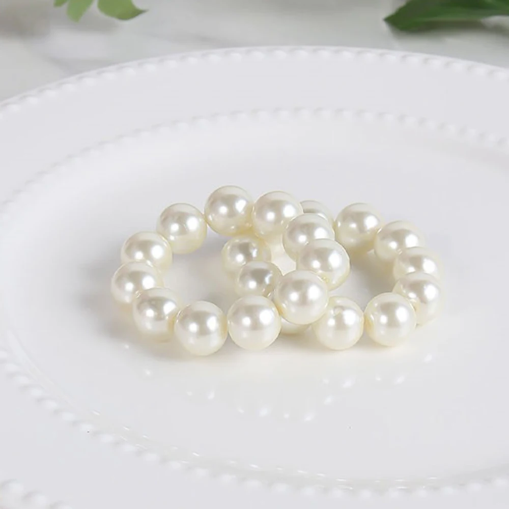 Set of 12 Imitation Pearl Napkin Rings Handmade Simple Napkin Buckle for Wedding Party Christmas Banquet Home Table Decoration