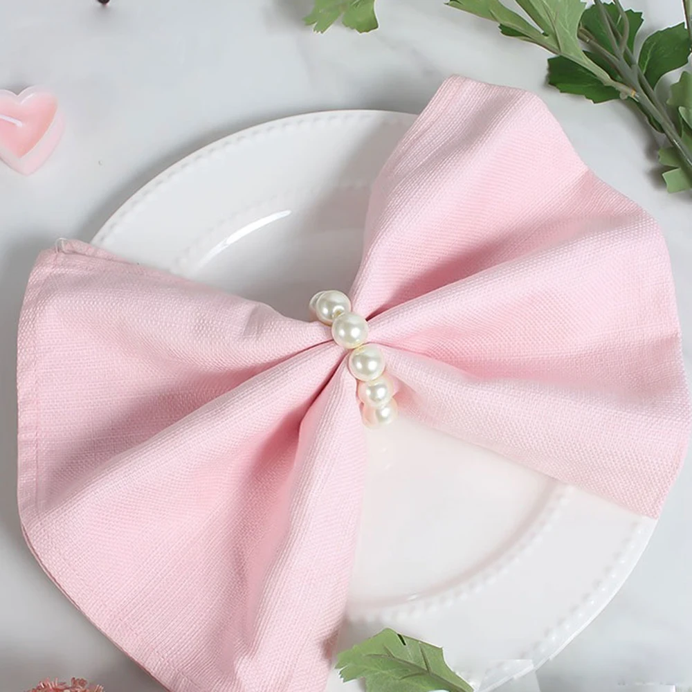 Set of 12 Imitation Pearl Napkin Rings Handmade Simple Napkin Buckle for Wedding Party Christmas Banquet Home Table Decoration