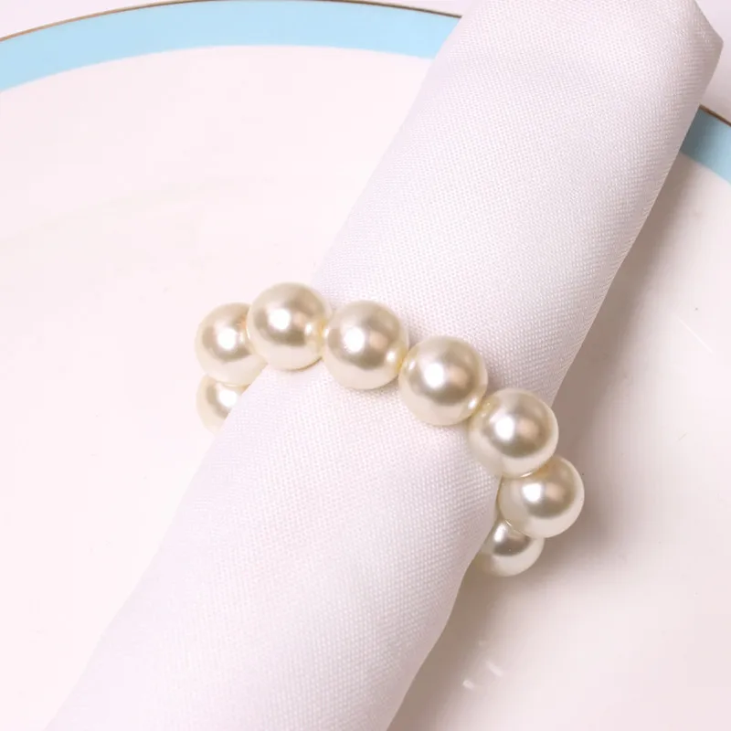Set of 12 Imitation Pearl Napkin Rings Handmade Simple Napkin Buckle for Wedding Party Christmas Banquet Home Table Decoration