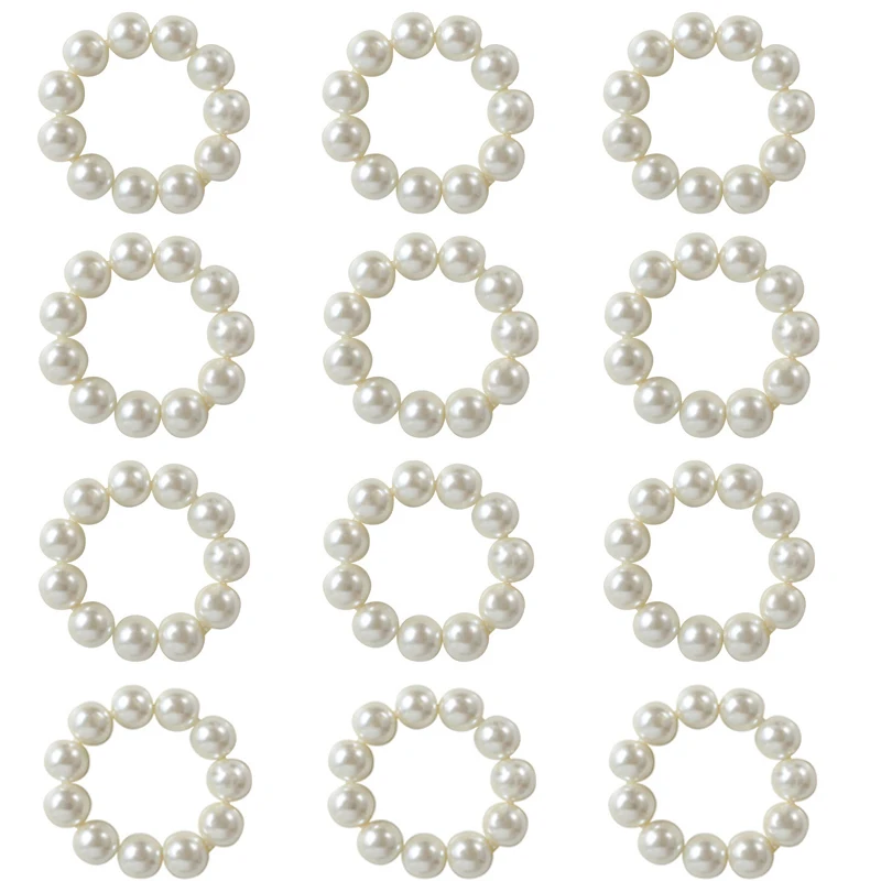 Set of 12 Imitation Pearl Napkin Rings Handmade Simple Napkin Buckle for Wedding Party Christmas Banquet Home Table Decoration