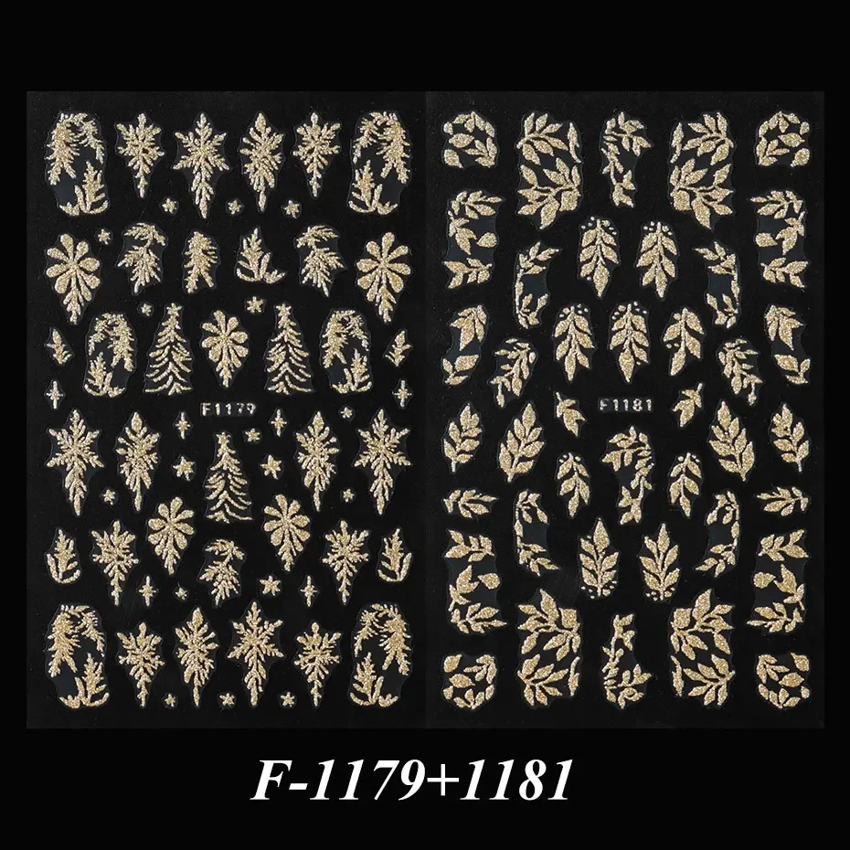 1PCS Golden Glitter Leaf Nail Art Stickers Shinny Christmas Trees Snowflake Sliders Japanese Winter Y2K Leaves Manicure Decor