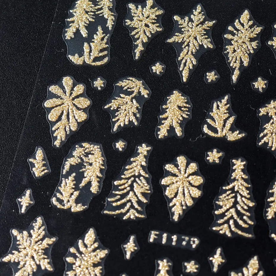 1PCS Golden Glitter Leaf Nail Art Stickers Shinny Christmas Trees Snowflake Sliders Japanese Winter Y2K Leaves Manicure Decor
