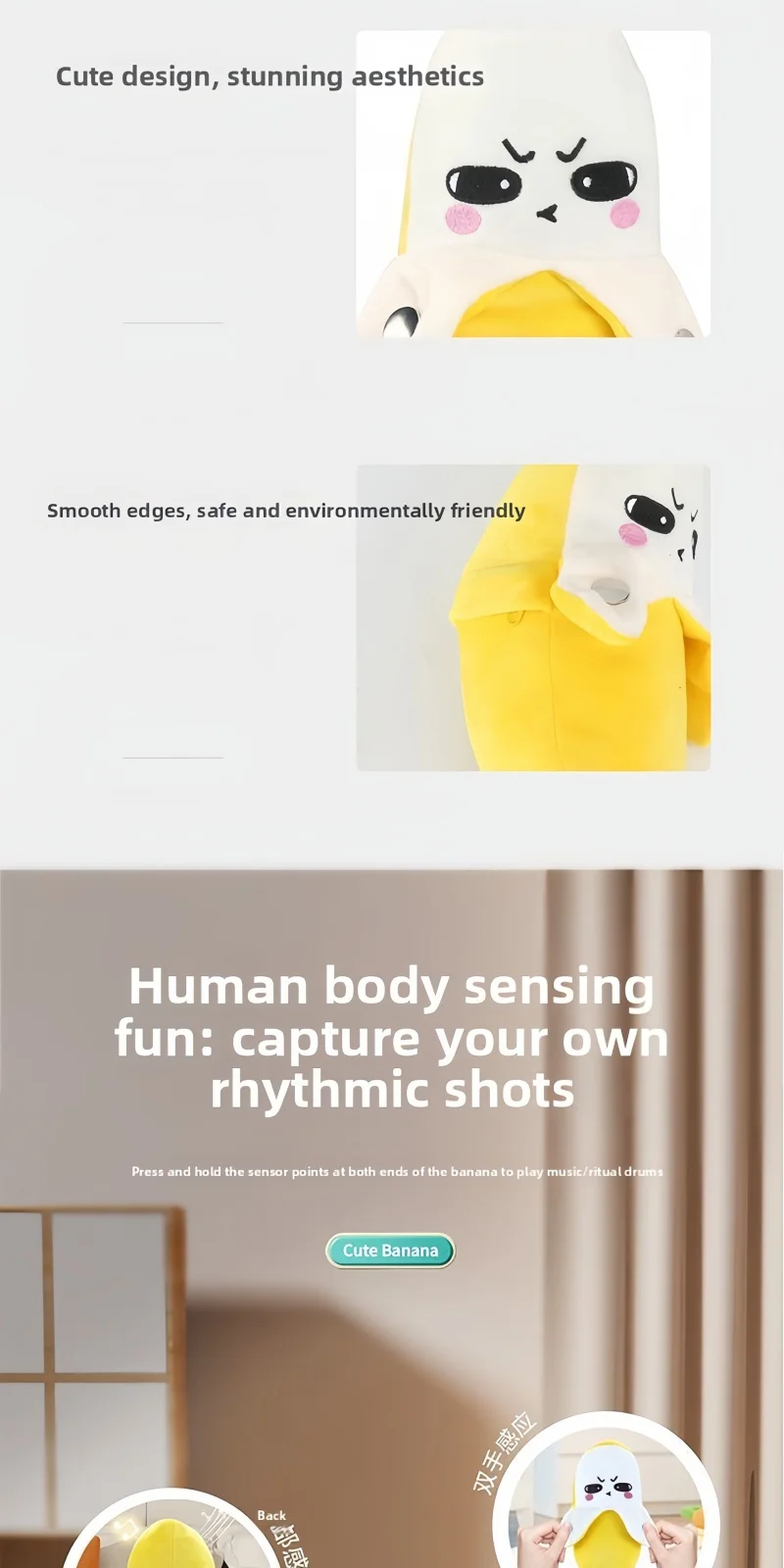 Banana Baby Beat Sensing Creative Fruit Novelty Parent-Child Musical Interactive Piano Toy Plush Doll Christmas Gift