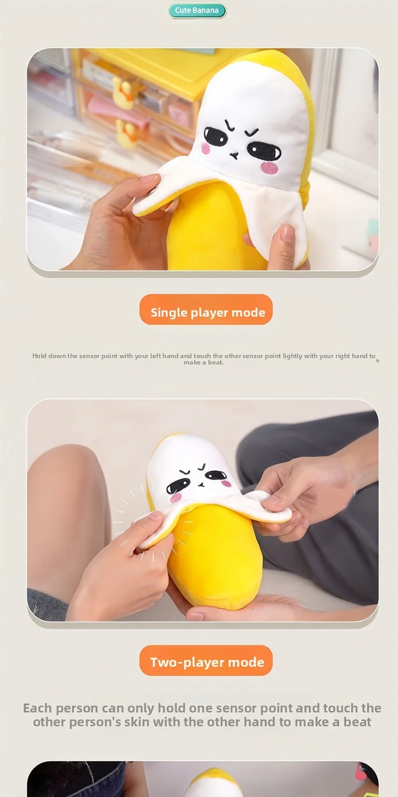 Banana Baby Beat Sensing Creative Fruit Novelty Parent-Child Musical Interactive Piano Toy Plush Doll Christmas Gift