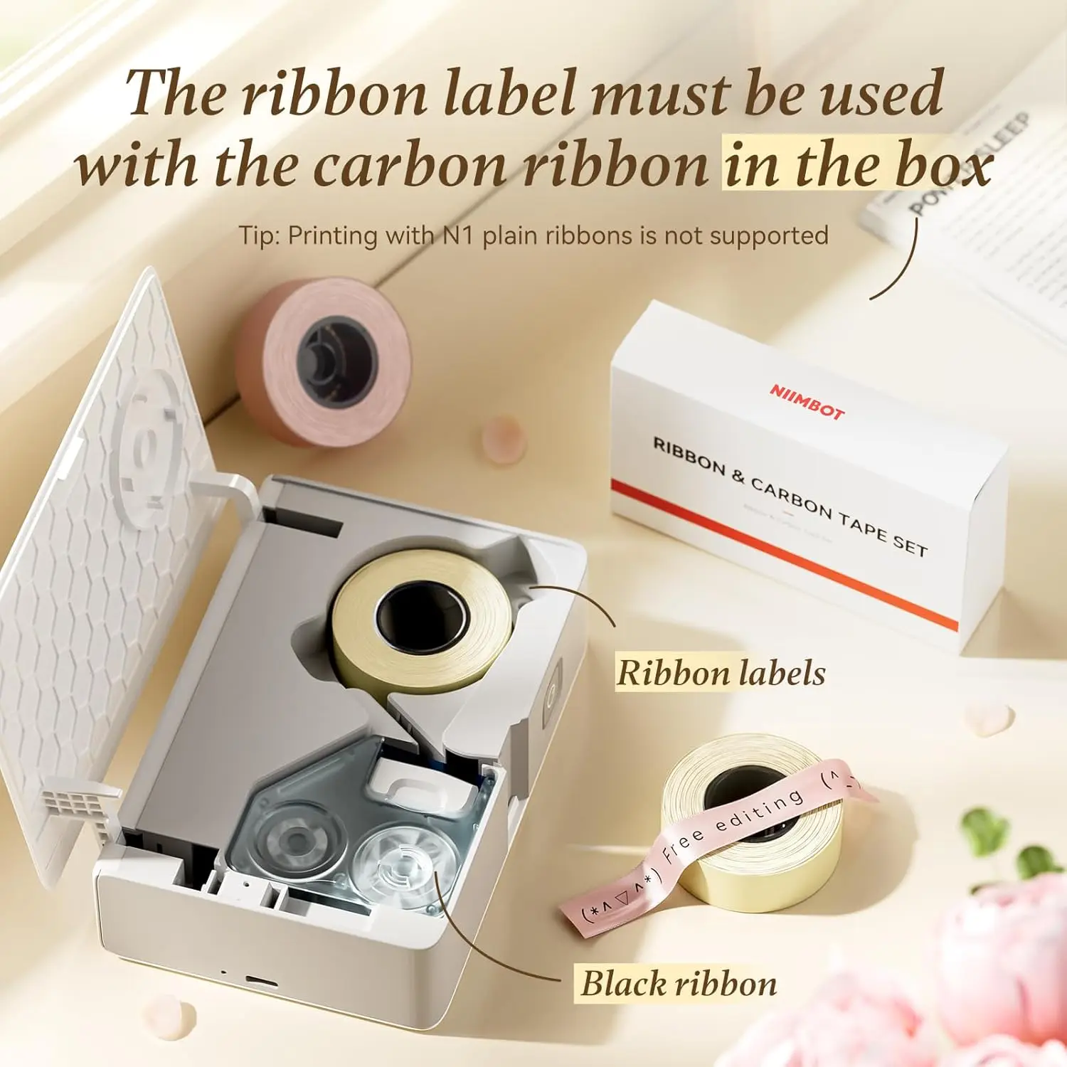 NIIMBOT N1/B18 Satin Ribbon Label/Special Carbon Ribbon for Birthday Gift Wedding Blessing Merry Christmas Party Flower decorate
