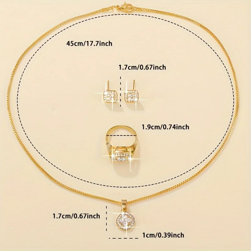 Luxury Cube Jewelry Set Women's Elegant Necklace Earrings & Ring Set Perfect Gift for Valentine's Day Christmas Gift