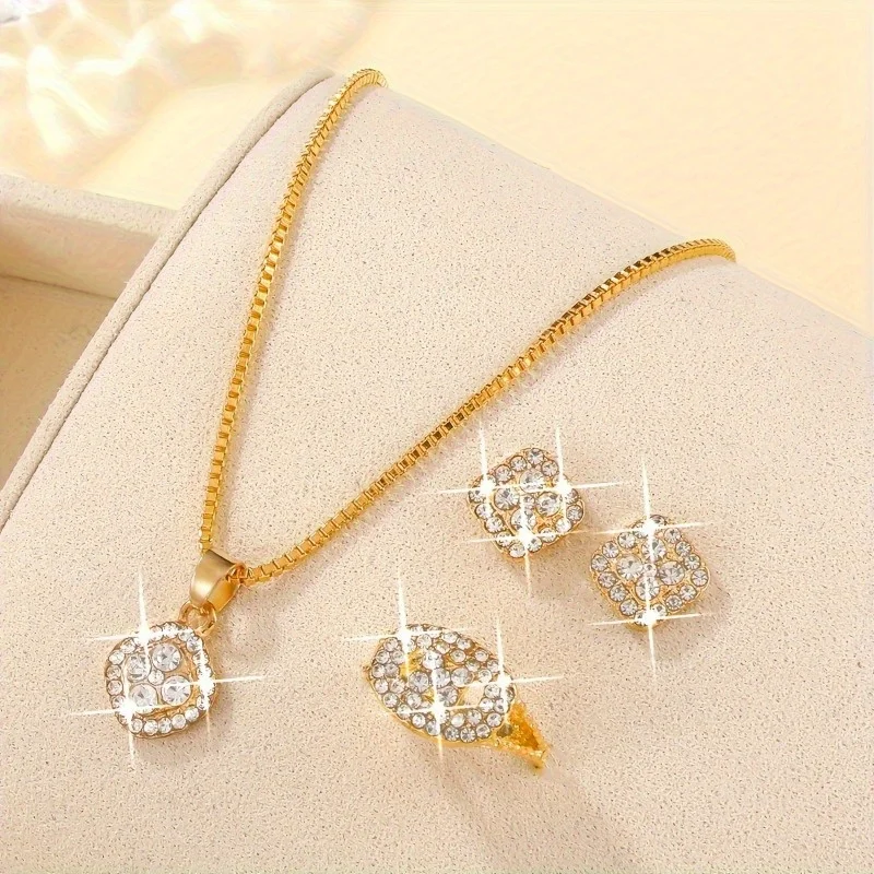 Luxury Cube Jewelry Set Women's Elegant Necklace Earrings & Ring Set Perfect Gift for Valentine's Day Christmas Gift